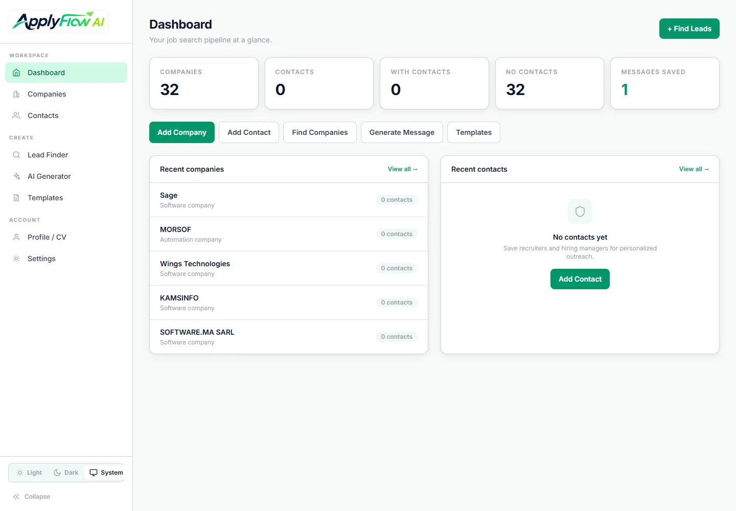 ApplyFlow AI dashboard